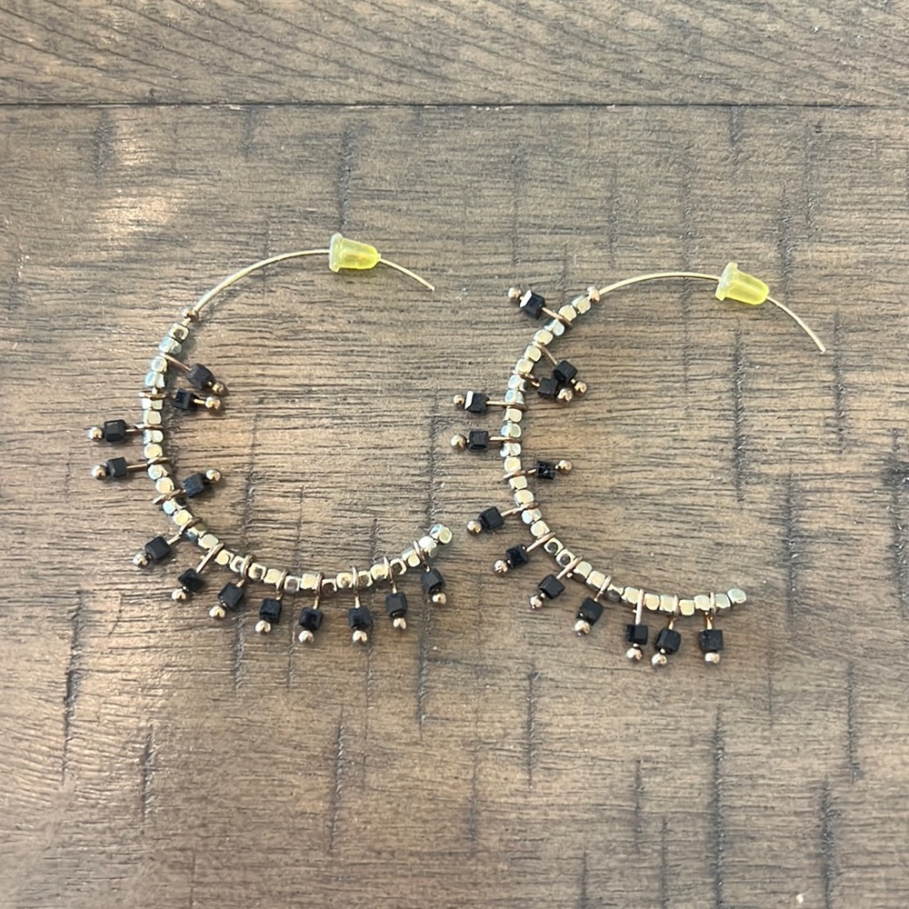 Black and Gold Beaded Hoops